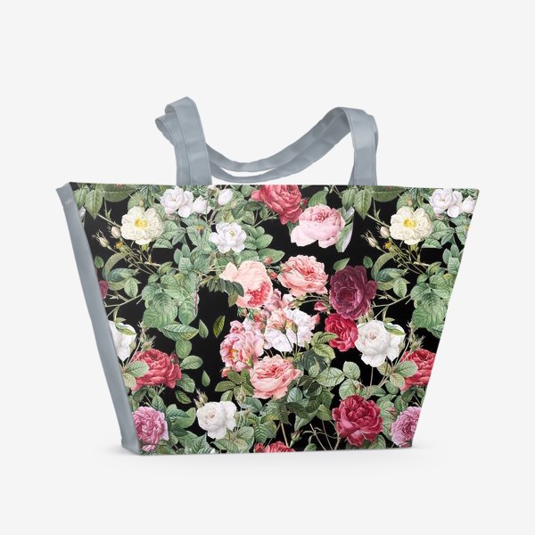 Пляжная сумка «Нежные розы на чёрном»