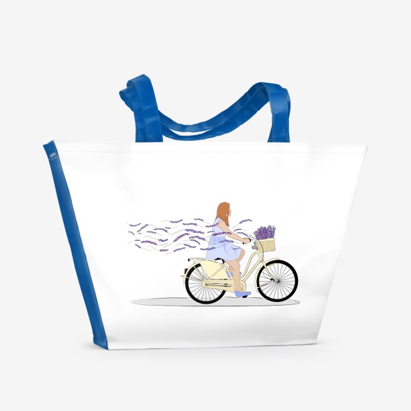 Пляжная сумка «Лавандовая девушка на велосипеде»