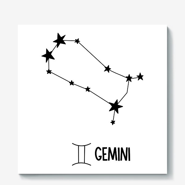 Холст «знак созвездия с знаком и словом Близнецы, the sign of the constellation with the sign and the word Gemini»