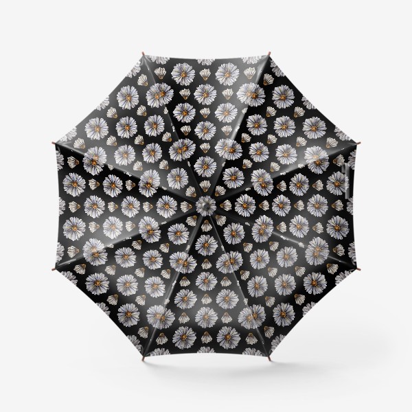 Зонт «Ромашкаи на черном фоне (паттерн)»
