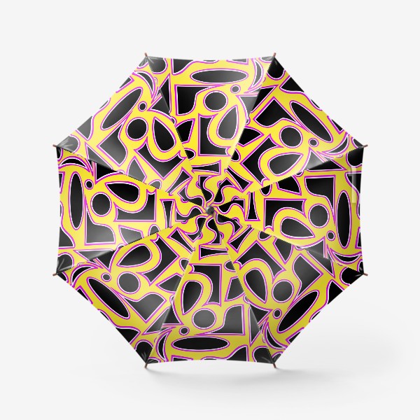 Зонт «Узор абстракция фигуры чёрный фиолетовый белый на желтом фоне»