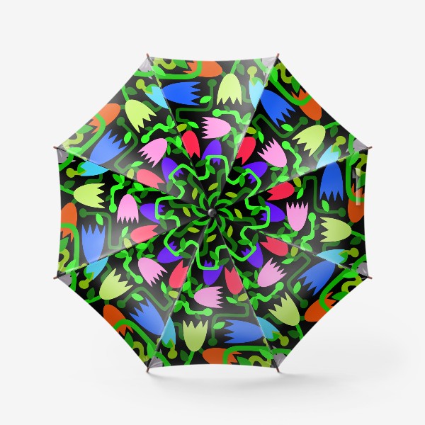 Зонт &laquo;Узор цветы абстракция разноцветные на чёрном фоне&raquo;