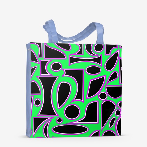 Сумка-шоппер «Узор абстракция фигуры чёрный фиолетовый белый на зелёном фоне»