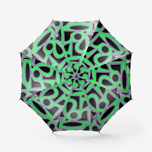 Зонт «Узор абстракция фигуры чёрный фиолетовый белый на зелёном фоне»