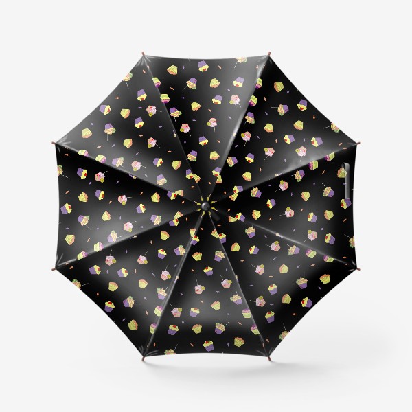 Зонт «сладкий паттерн с пирожными и панкейками на чёрном фоне»