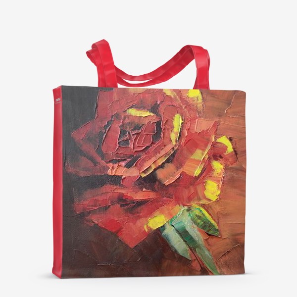 Сумка-шоппер «Огненная красная роза. Холст, масло, мастихин, импасто»