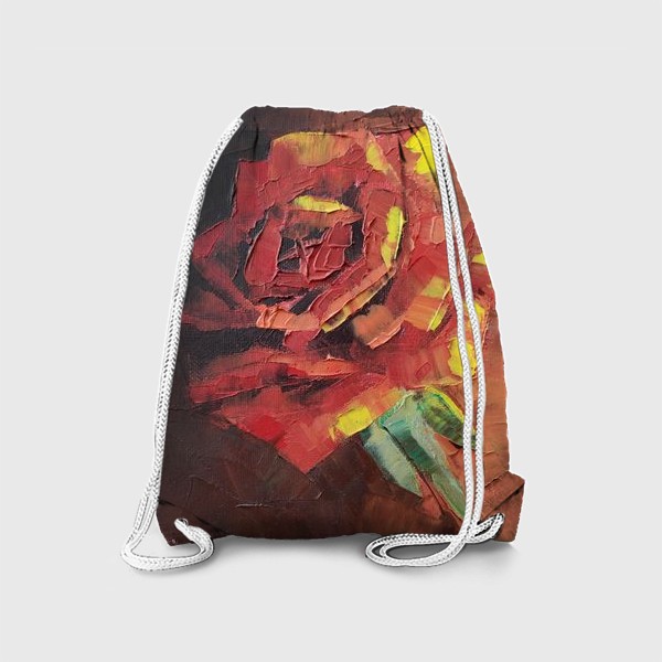 Рюкзак «Огненная красная роза. Холст, масло, мастихин, импасто»