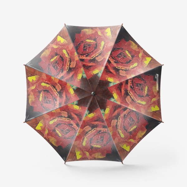 Зонт «Огненная красная роза. Холст, масло, мастихин, импасто»
