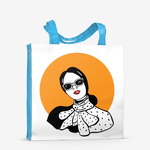 Сумка-шоппер «Девушка в очках на ярко оранжевом фоне. Подарок подруге.»