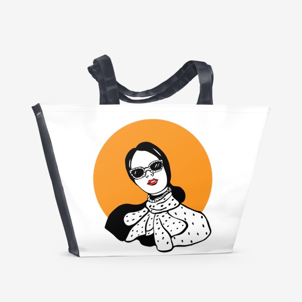 Пляжная сумка «Девушка в очках на ярко оранжевом фоне. Подарок подруге.»