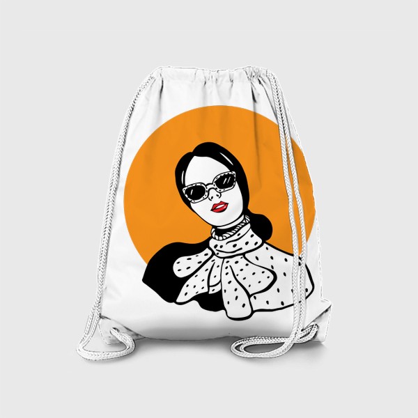 Рюкзак «Девушка в очках на ярко оранжевом фоне. Подарок подруге.»