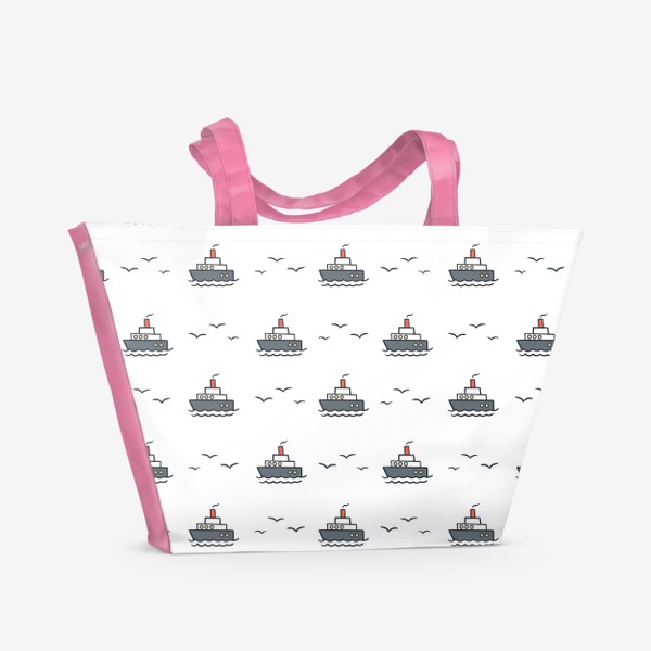 Пляжная сумка «Кораблики, море, чайки»