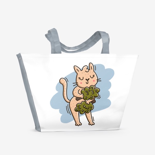 Пляжная сумка &laquo;Милая кошка идёт в баню. Подарок для любителя бани и сауны&raquo;