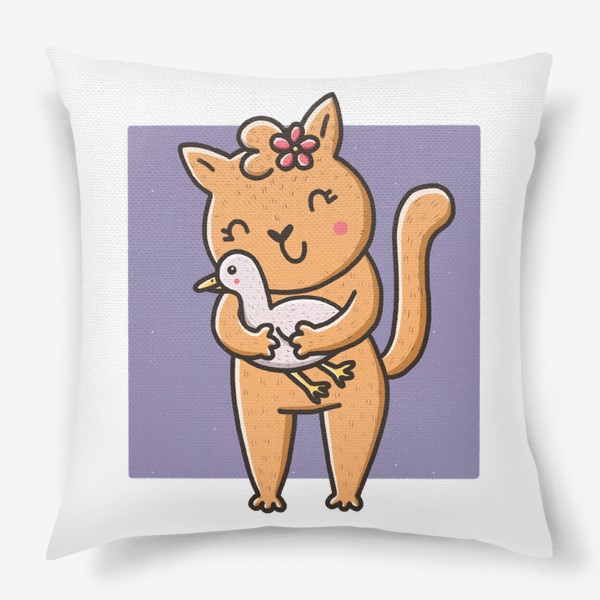 Подушка «Милая кошка обнимает гуся. Добро, любовь, обнимашки »