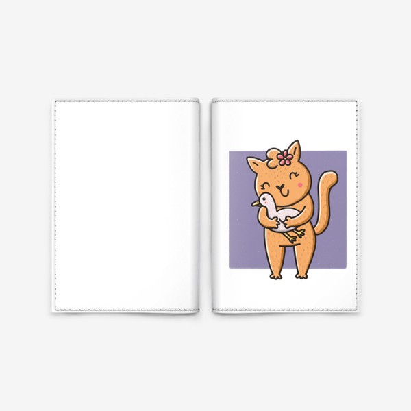 Обложка для паспорта «Милая кошка обнимает гуся. Добро, любовь, обнимашки »