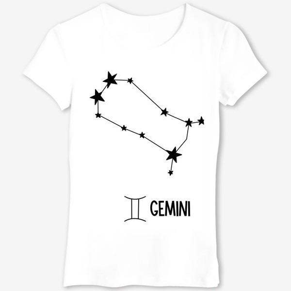 Футболка «знак созвездия с знаком и словом Близнецы, the sign of the constellation with the sign and the word Gemini»