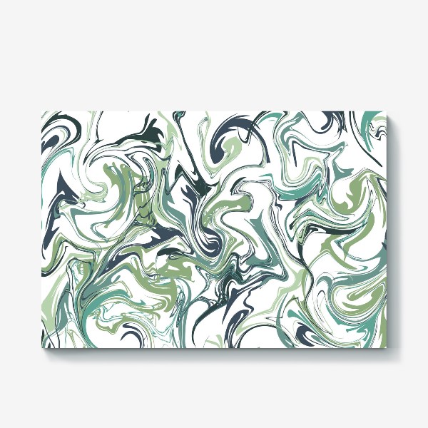 Холст «Зеленый мрамор. Абстрактный узор в зеленых оттенках на белом фоне»