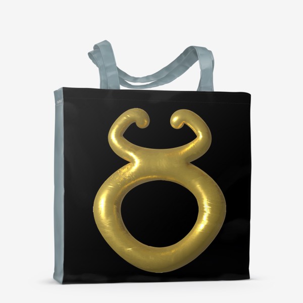 Сумка-шоппер «Телец, золотой символ на черном, 3д. Гороскоп»