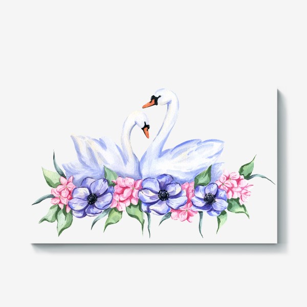 Холст «Лебеди и цветы»