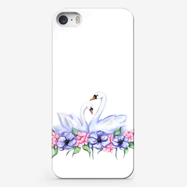 Чехол iPhone «Лебеди и цветы»