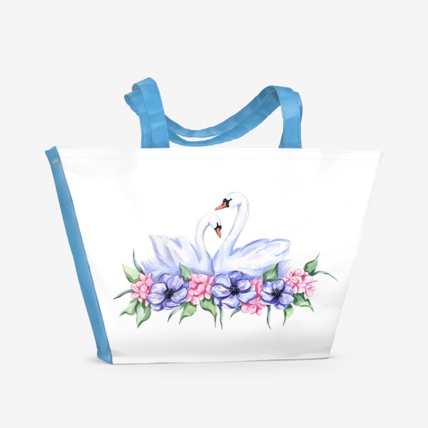Пляжная сумка «Лебеди и цветы»
