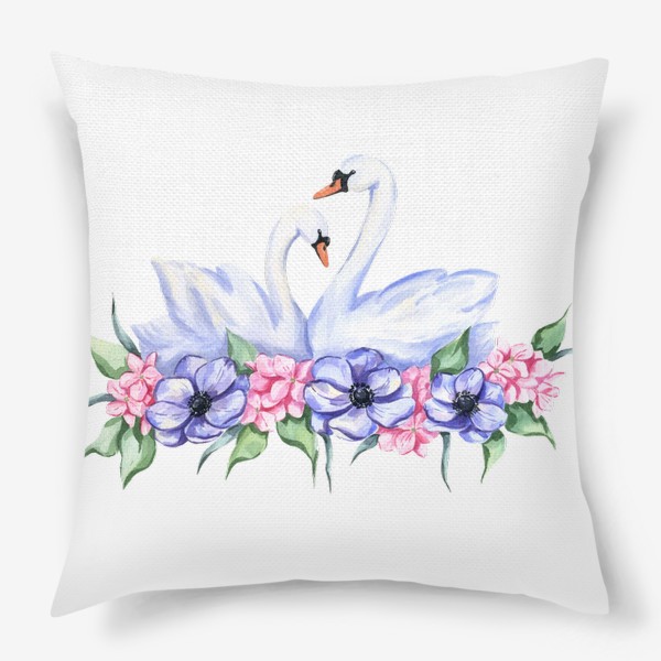 Подушка «Лебеди и цветы»