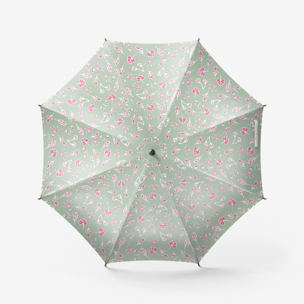 Зонт «Розовые листочки, цветочки на зеленом фоне»