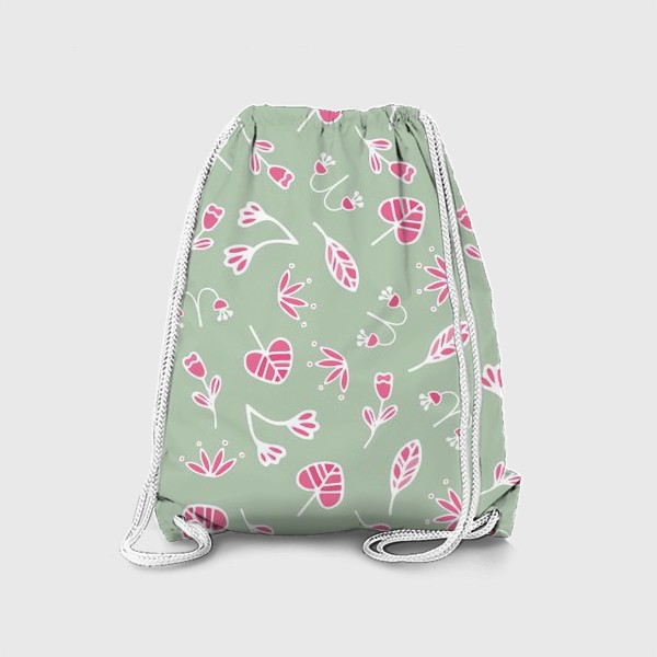 Рюкзак «Розовые листочки, цветочки на зеленом фоне»
