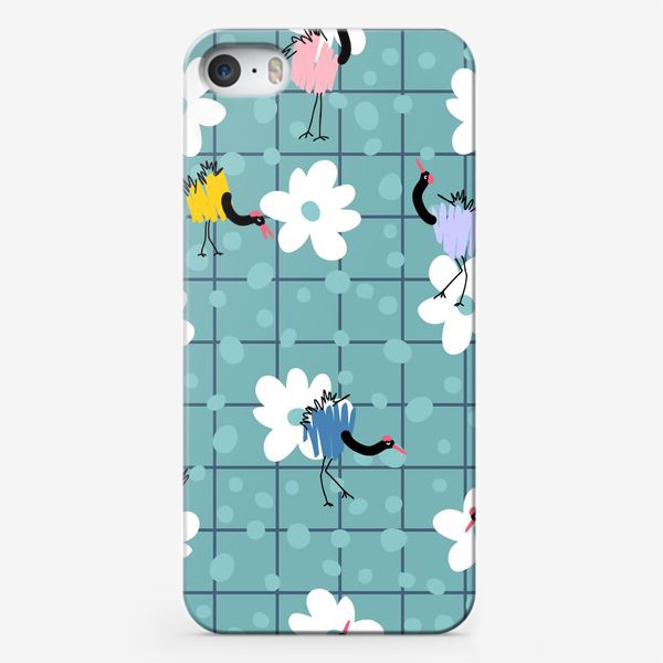 Чехол iPhone «Журавли и цветы, голубой»