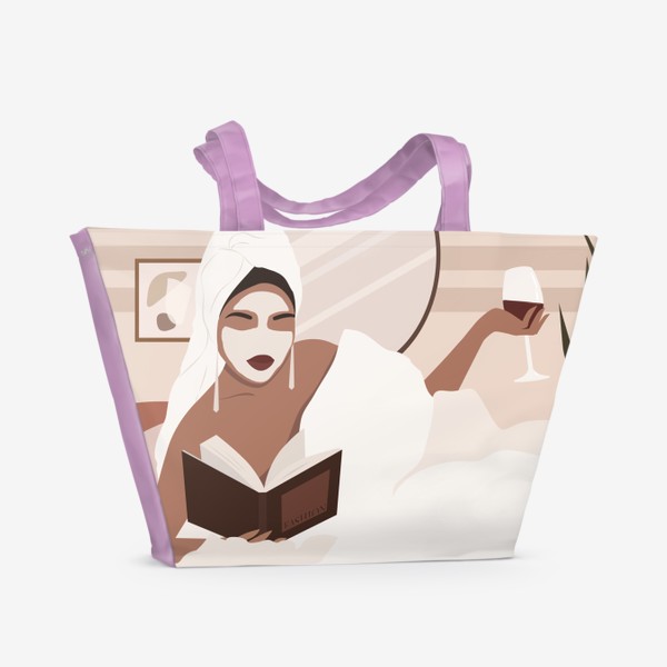Пляжная сумка &laquo;Девушка с книгой и вином&raquo;