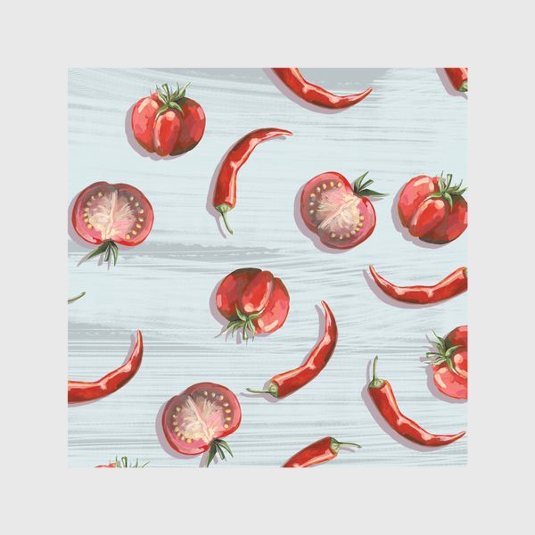 Шторы «Красные томаты на голубом»