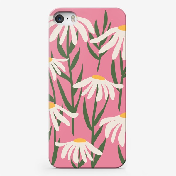 Чехол iPhone «Ромашки на розовом фоне»