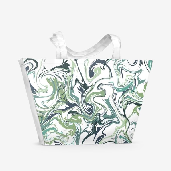 Пляжная сумка «Зеленый мрамор. Абстрактный узор в зеленых оттенках на белом фоне»