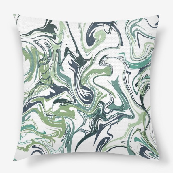 Подушка «Зеленый мрамор. Абстрактный узор в зеленых оттенках на белом фоне»