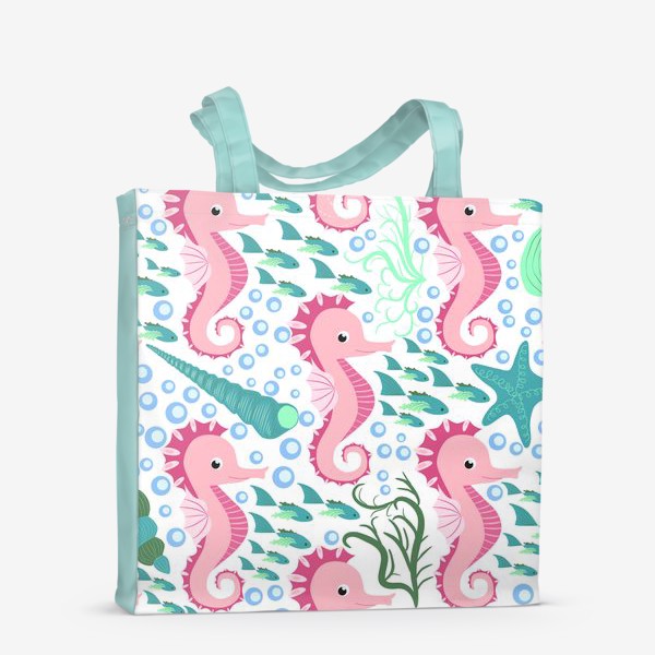 Сумка-шоппер «Морской конек розовый паттерн»
