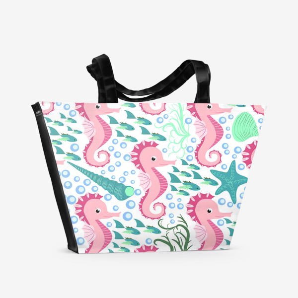 Пляжная сумка «Морской конек розовый паттерн»