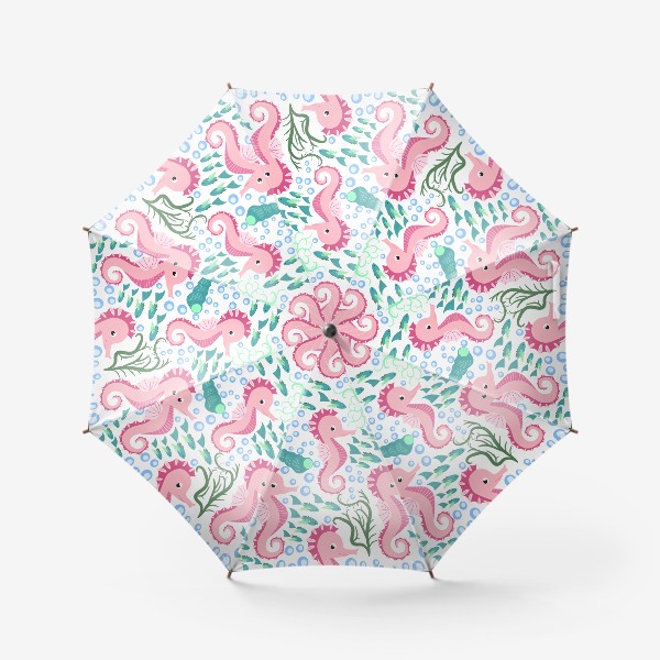 Зонт «Морской конек розовый паттерн»
