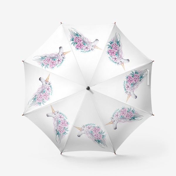 Зонт «Цветочная композиция с единорогом. Принт для детской футболки. Подарок девушке»