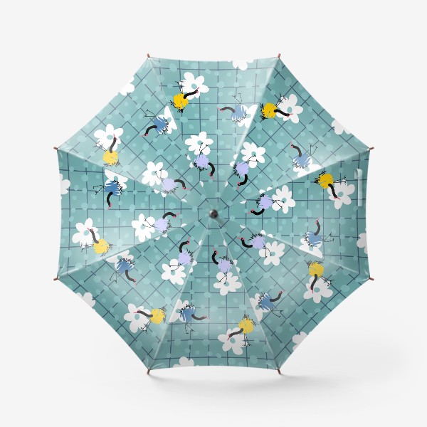Зонт «Журавли и цветы, голубой»