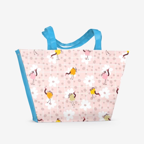 Пляжная сумка «Журавли и цветы, розовый»