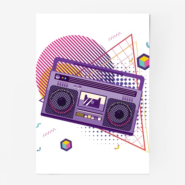 Постер «Фиолетовый бумбокс и геометрические элементы»