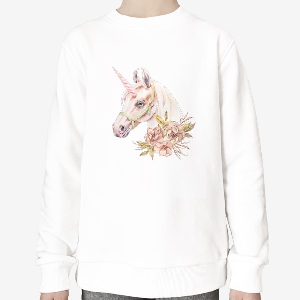 Свитшот &laquo;Цветочная композиция с единорогом. Принт для детской футболки. Подарок девушке&raquo;
