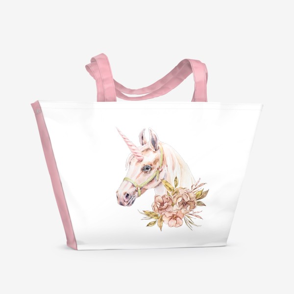 Пляжная сумка «Цветочная композиция с единорогом. Принт для детской футболки. Подарок девушке»