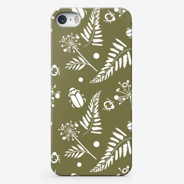 Чехол iPhone «папоротник и насекомые на фоне цвета хаки»