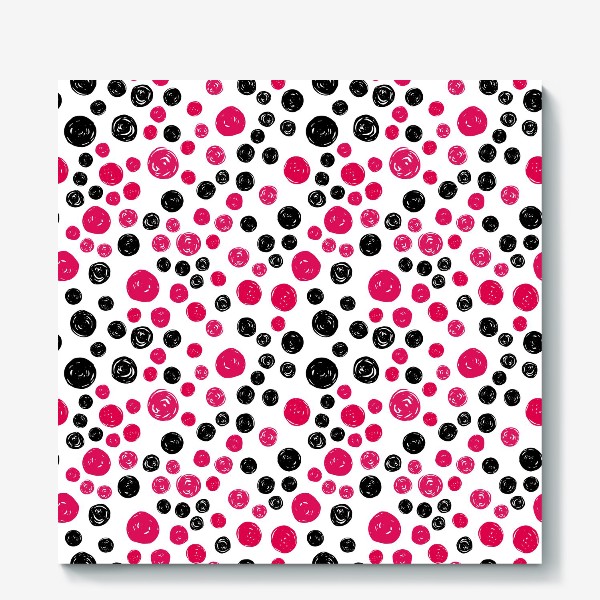 Холст «Принт с розовыми и черными кругами на белом фоне»