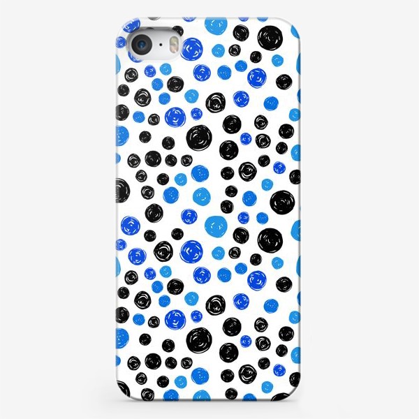 Чехол iPhone «Принт с синими, голубыми и черными кругами на белом фоне»