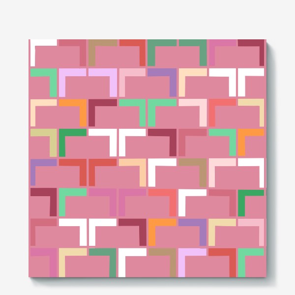 Холст &laquo;Узор абстракция геометрический разноцветный на розовом фоне&raquo;