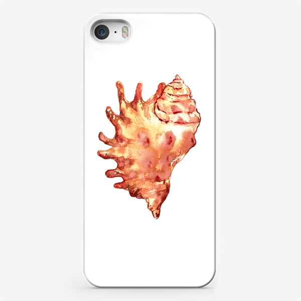 Чехол iPhone «морская ракушка, акварельный рисунок в красно желтых цветах яркое летнее ракушка  сувенир»