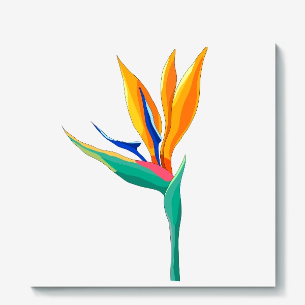 Холст &laquo;Тропический цветок СТрелиция, райская птица в ярких цветах бирюзовый стебель и желтые лепести&raquo;