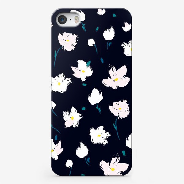 Чехол iPhone «белые цветы на чёрном»